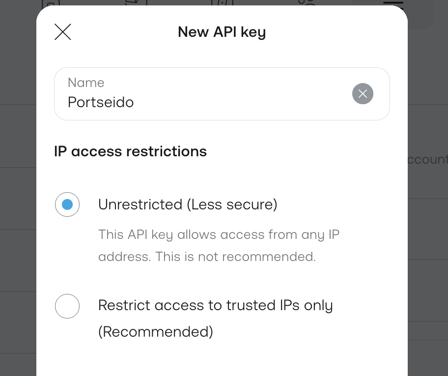 Trading 212 broker connection 4 — name the key and select Unrestricted IP access
