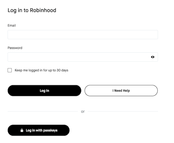 Robinhood login page