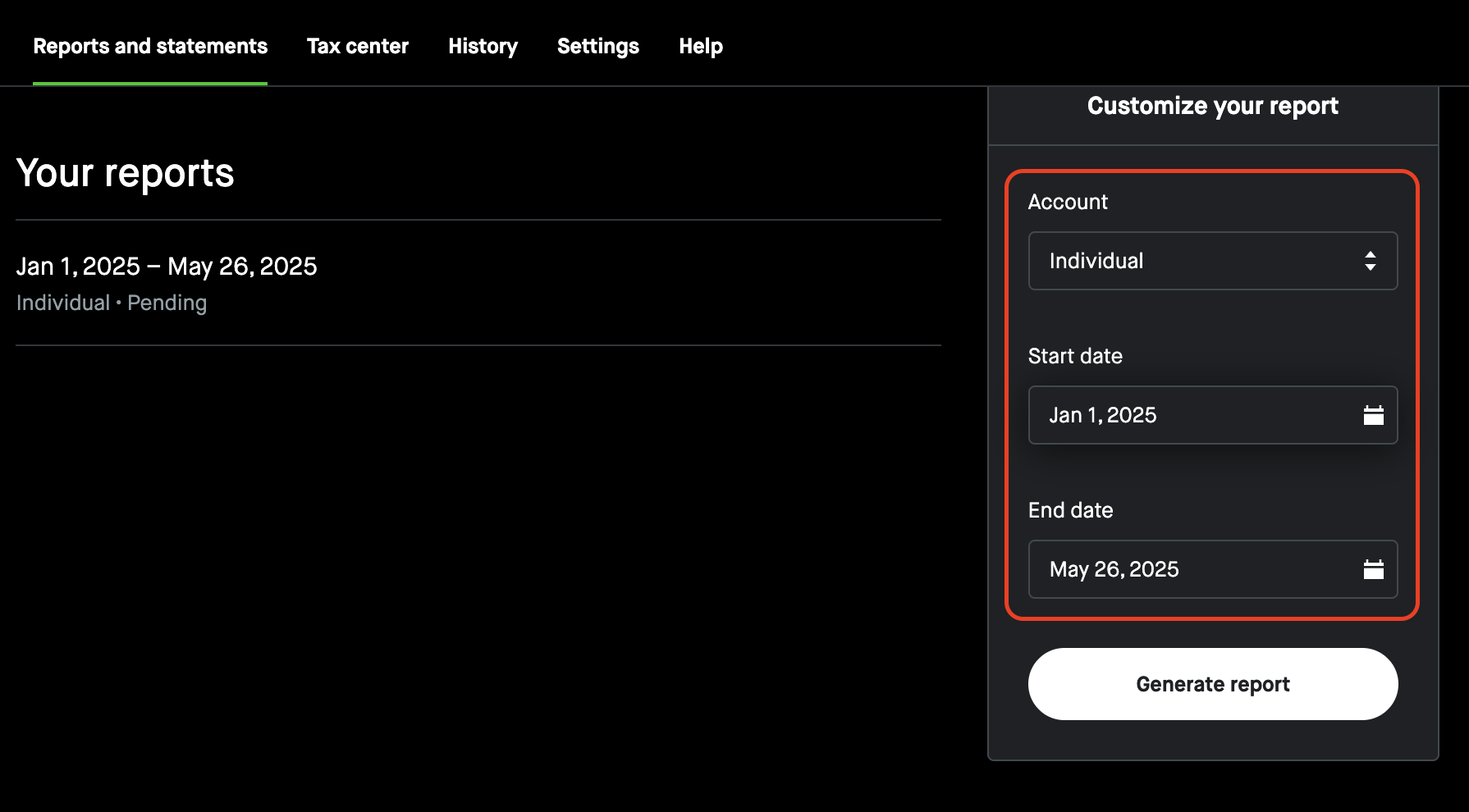 Robinhood report customization