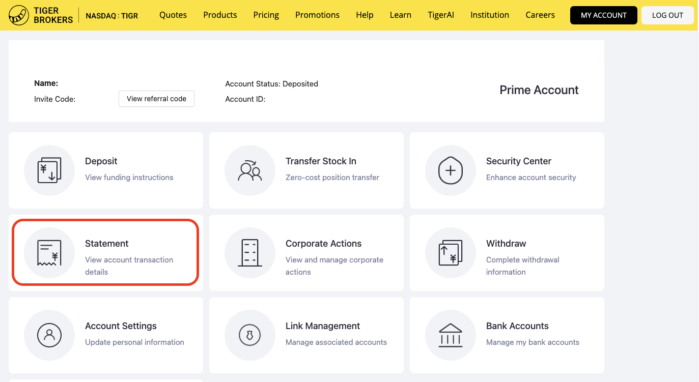Tiger Brokers Statement Page